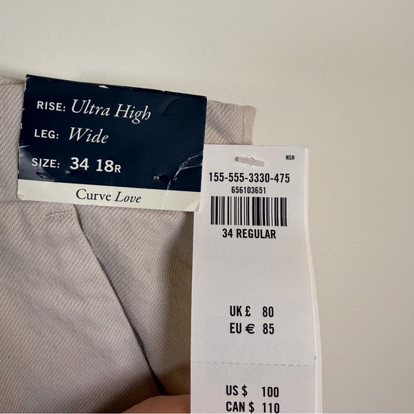 NWT Abercrombie And Fitch High Rise Wide Leg Cream Trousers Size 34/18R Pants - Picture 6 of 7